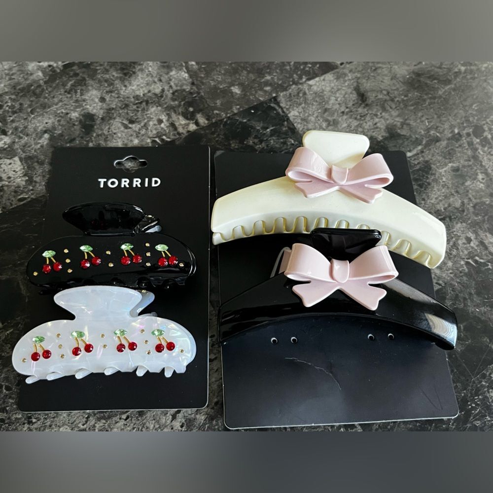 Bundle Torrid Chic Bow  & Cherry Gem Accents Hair Claw Clips Sst of 2